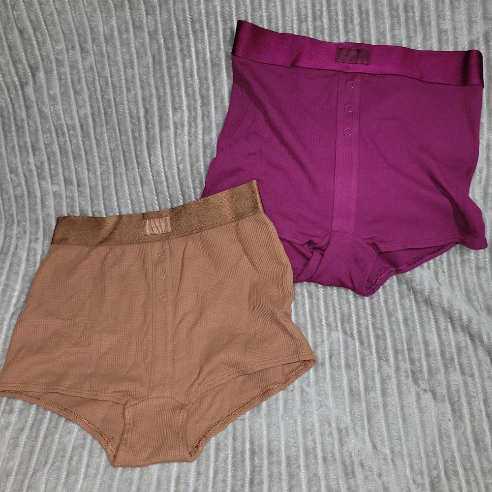 Victoria's Secret PINK Ribbed Boy Short Panties 2 Pack Purple Brown Small NWT